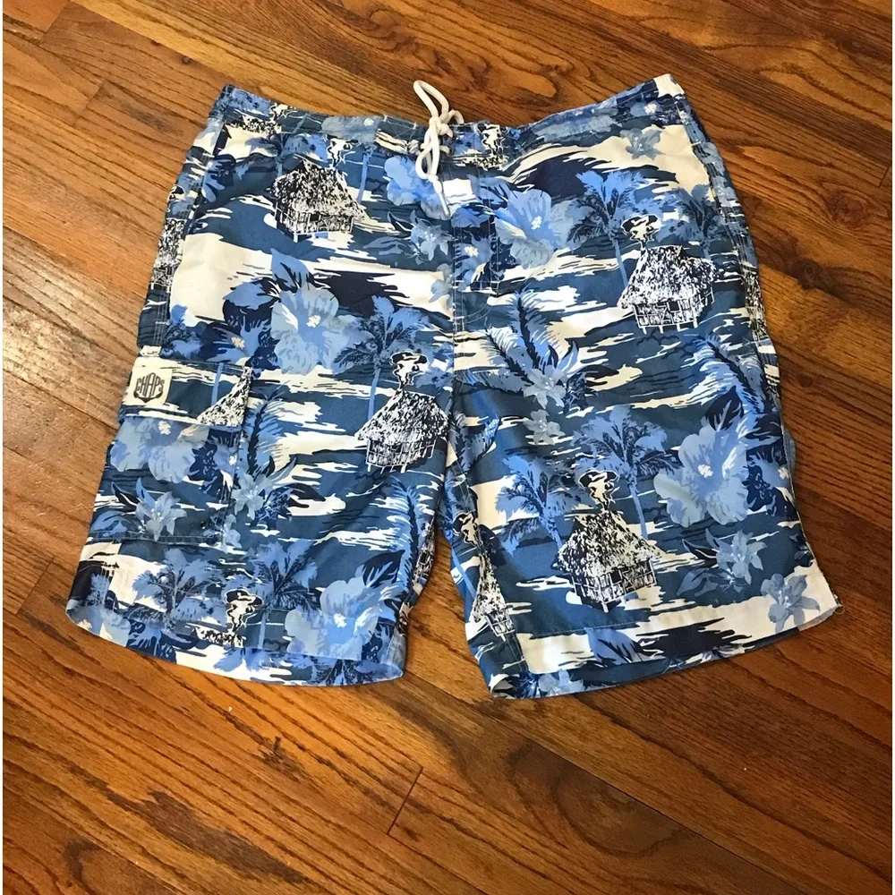 Chaps Swim Trunks Swimming Shorts Flower Floral Beach Large Velcro Tie Pockets